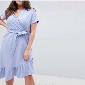 NWT ASOS Curve Midi Wrap Ruffle Dress Blue